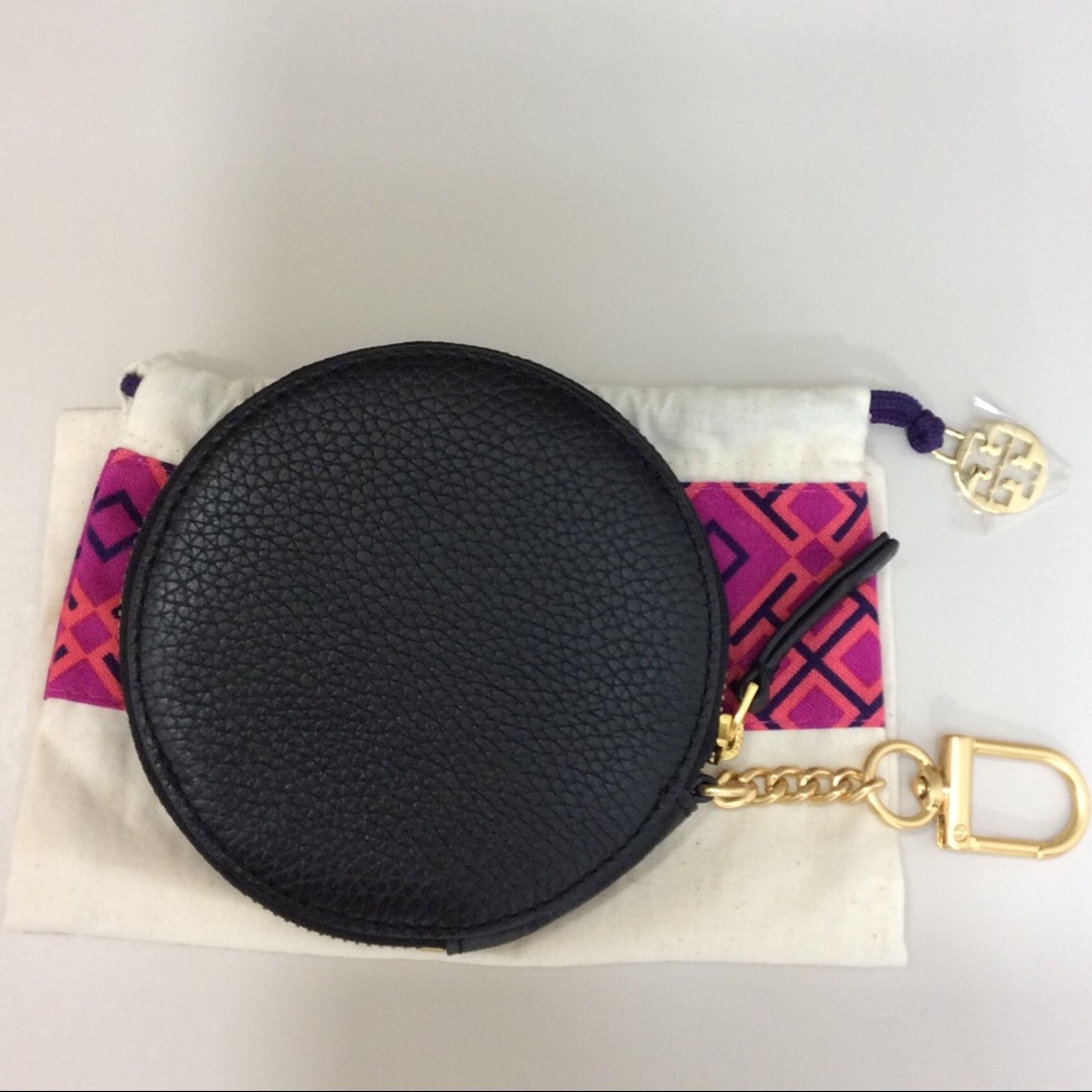 ✨Authentic Tory Burch Britten Coin Purse Key Fob Rare Black Leather - Picture 4 of 11